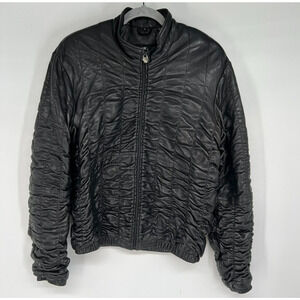 Marc Buchanan Leather Jacket Womens 8 Black Ruched Full Zip Motorcycle VTG
